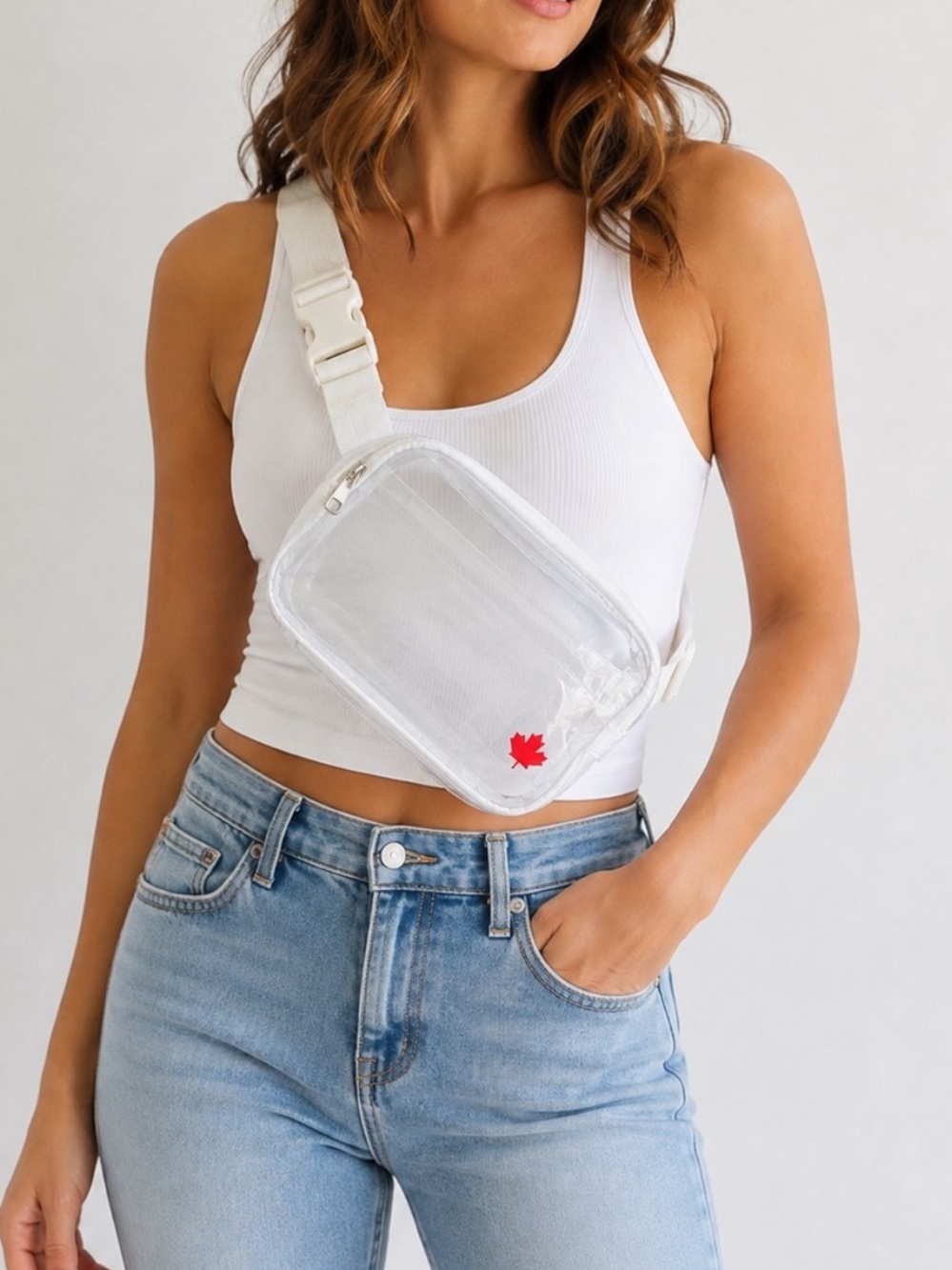 NWT Joe Fresh Canada Maple Leaf Clear Belt Bag White Adjustable Waist Pack